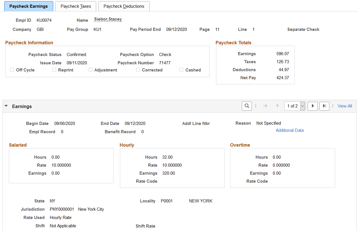 Paycheck Earnings page (1 of 2)