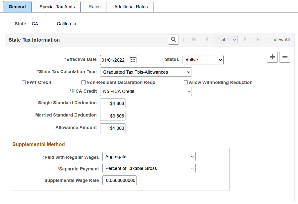 Tax Table - General page