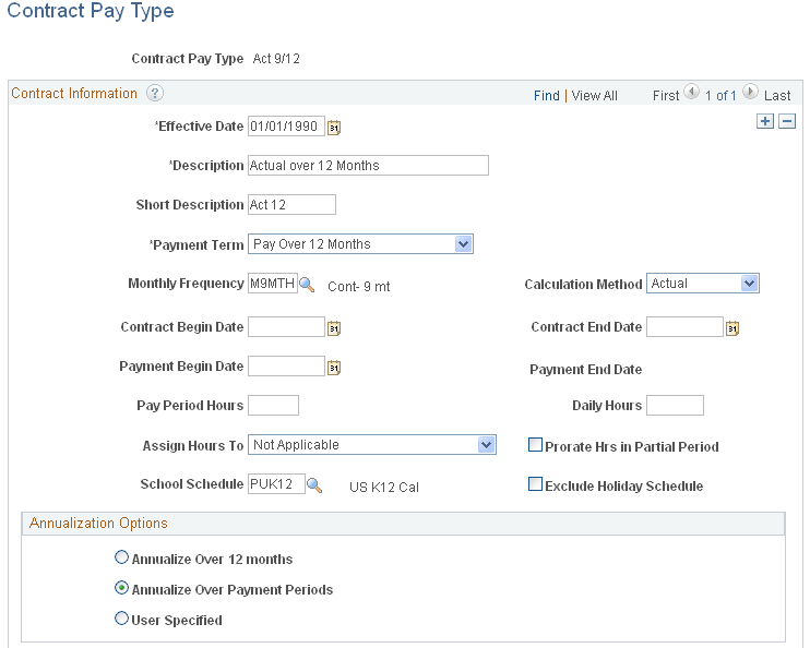 Contract Pay Type page