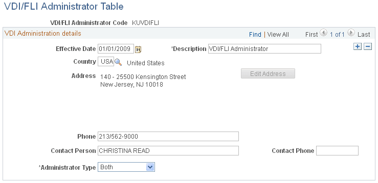 VDI/FLI Administrator Table