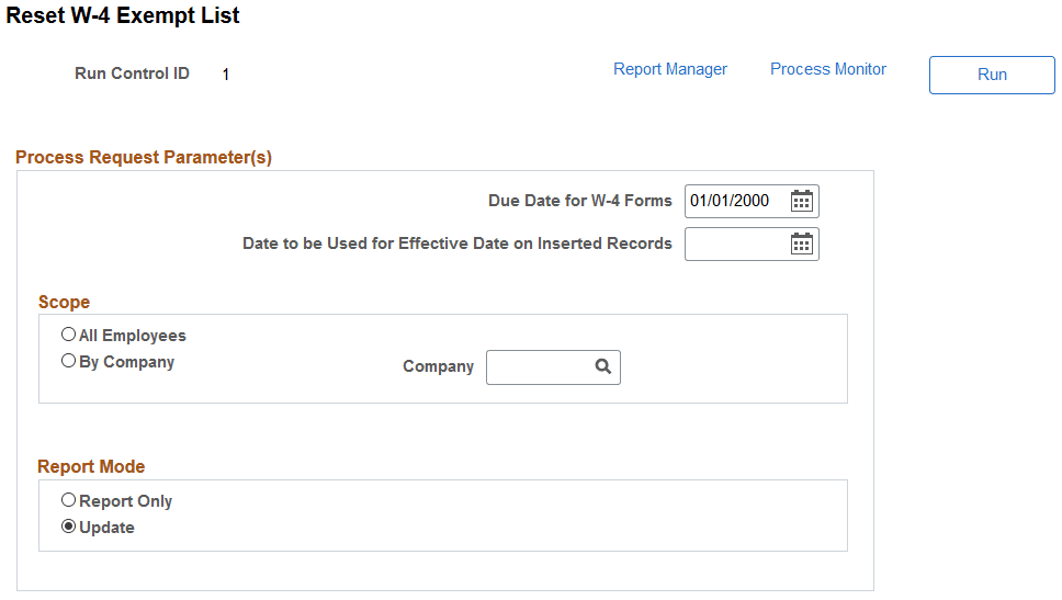 Reset W-4 Exempt List page