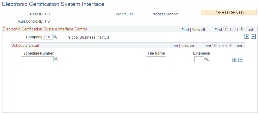 Electronic Certification System Interface page