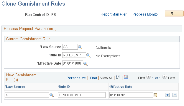 Clone Garnishment Rules page
