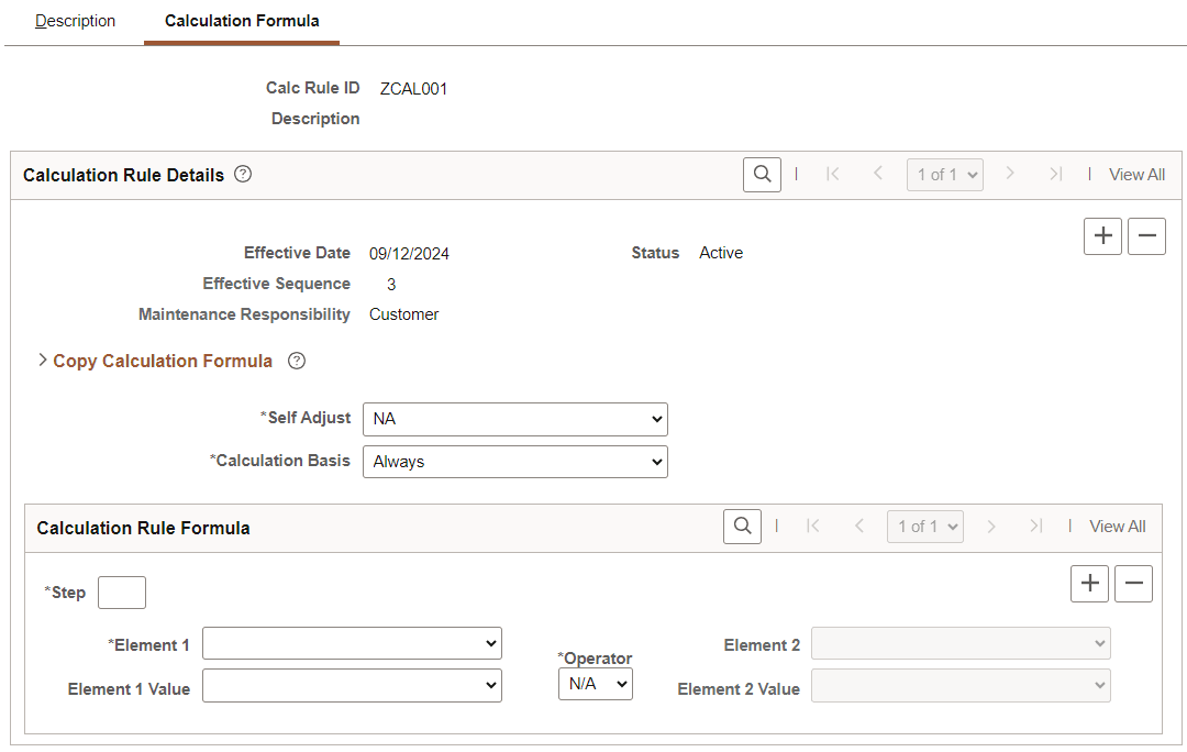 Define Calculation Rule - Calculation Formula page