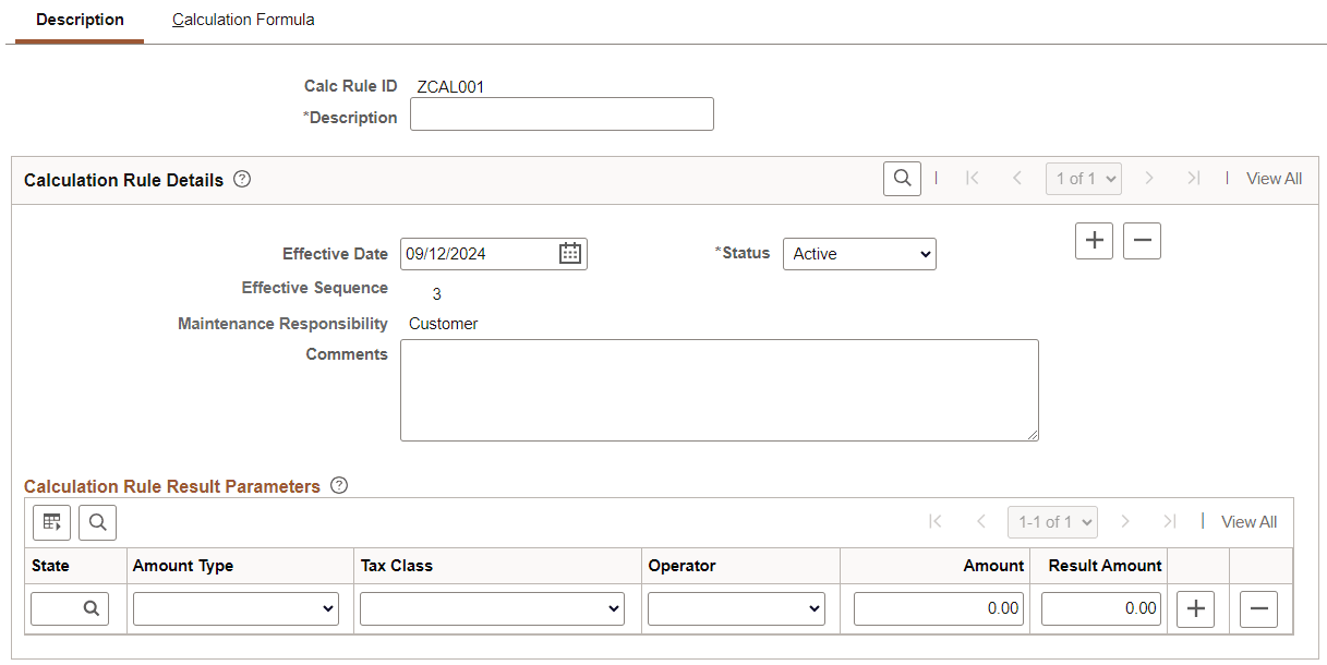 Define Calculation Rule - Description page