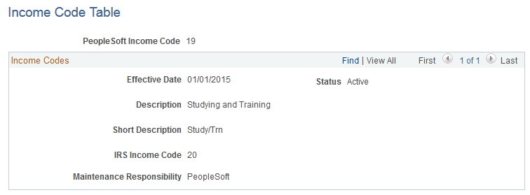 Income Code Table page