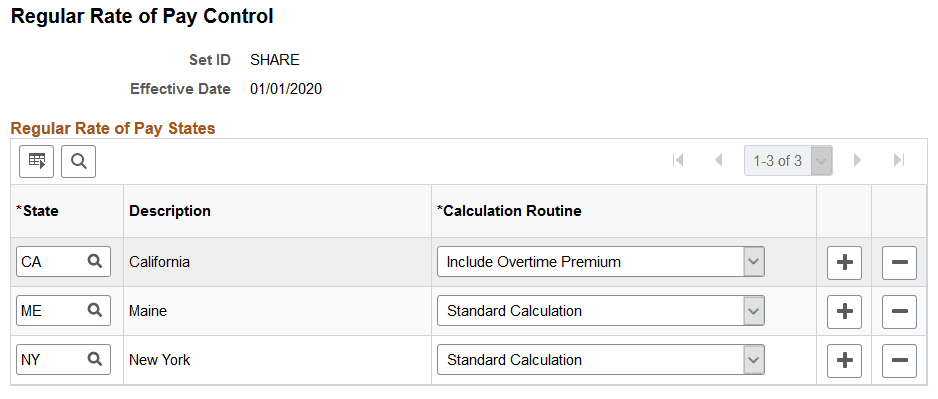 Regular Rate of Pay Control page