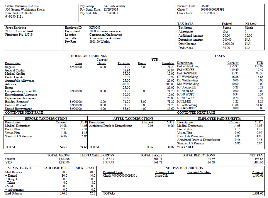 Sample Check (PRTOFCHK) page 1 (1 of 2)