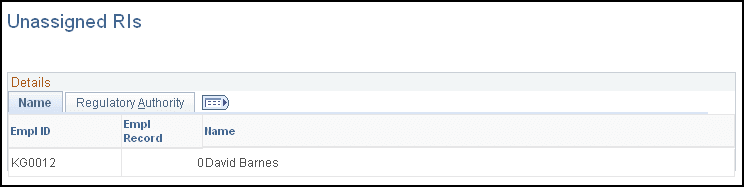 Unassigned RIs page: Regulatory Authority tab