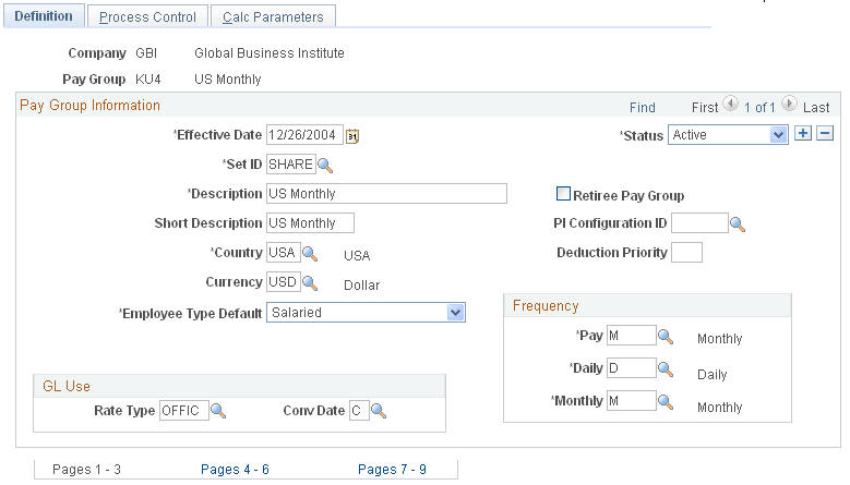 Pay Group - Definition page