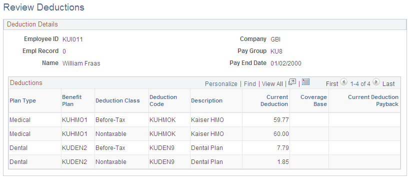 Review Deductions page for Step 2: Run the Calculate Deductions and Confirmation Processes