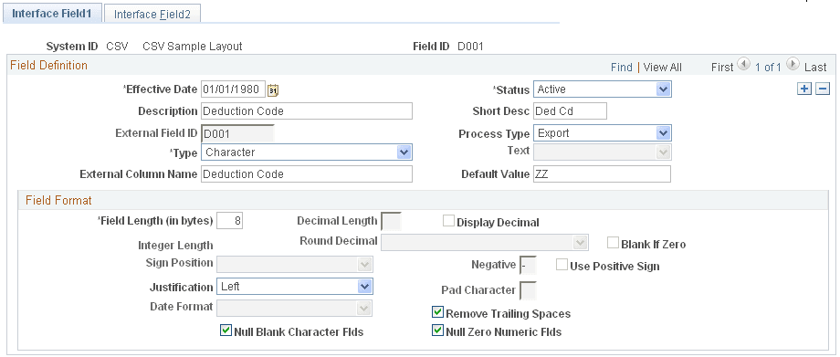 Interface Field1 page