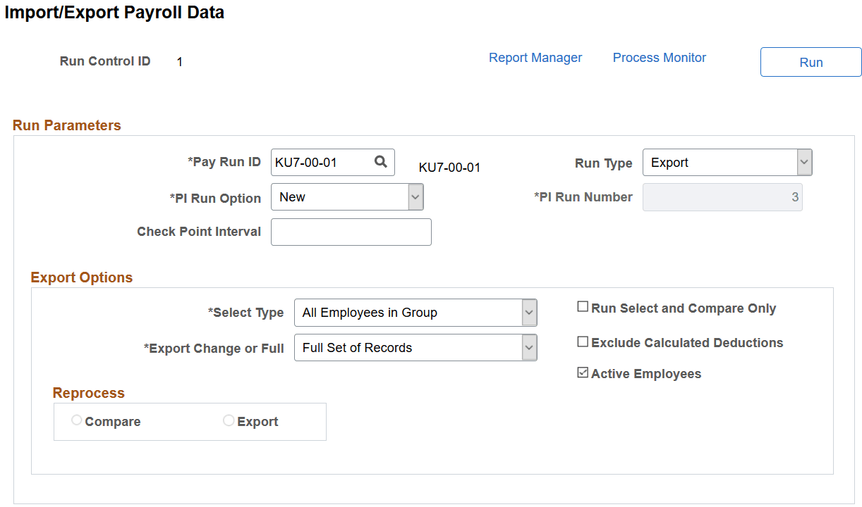 Import/Export Payroll Data page