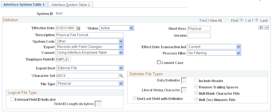 Interface System Table 1 page