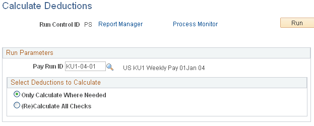 Calculate Deductions page