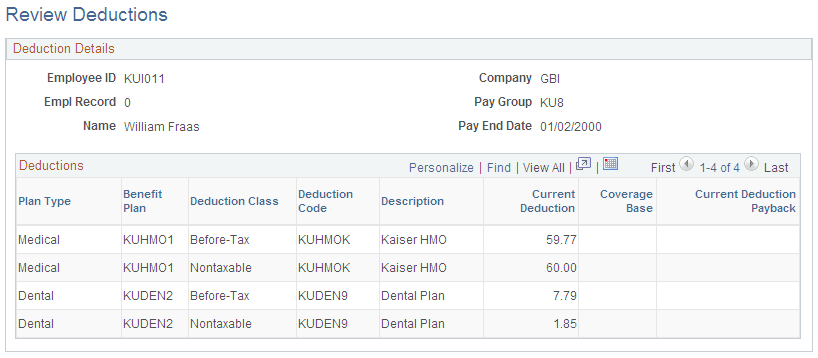 Review Deductions page for Step 1: Run the Calculate Deductions and Confirmation Processes