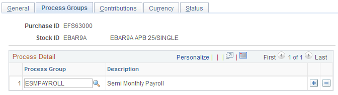Stock Purchase - Process Groups page
