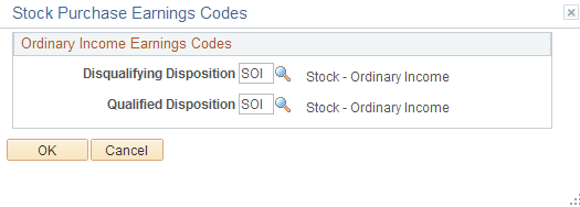 Stock Purchase Earnings Codes page