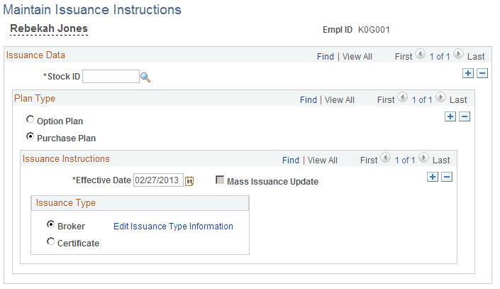 Maintain Issuance Instructions page