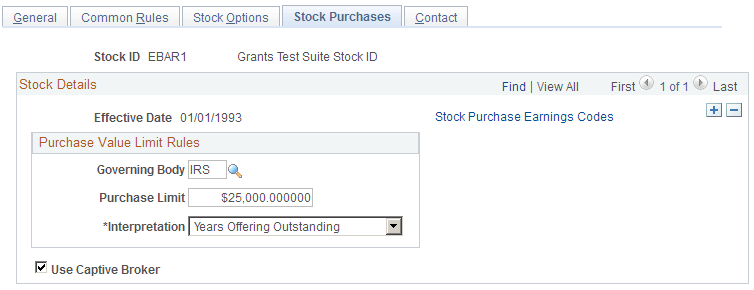 Stock Details - Stock Purchases page