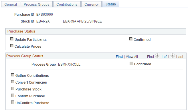Stock Purchase - Status page