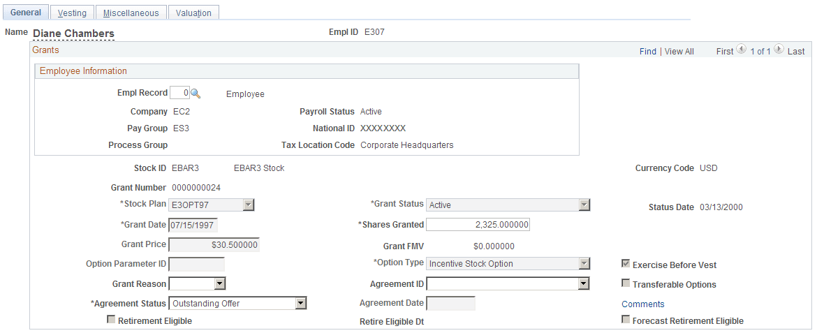 Maintain Grants - General page