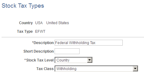 Stock Tax Types page