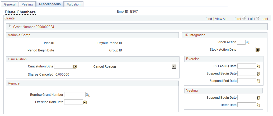 Maintain Grants - Miscellaneous page