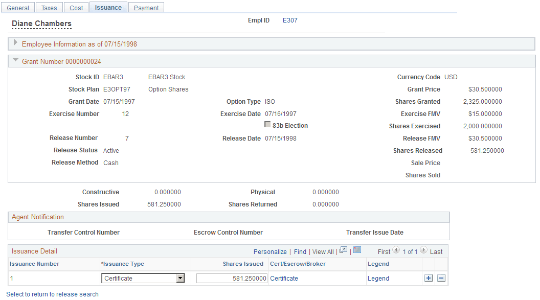 Releases - Issuance page