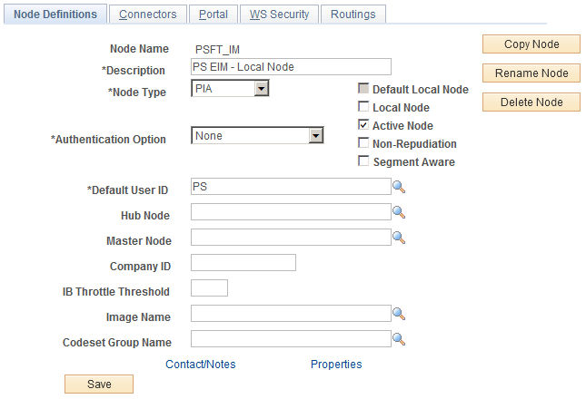 Node Definitions page