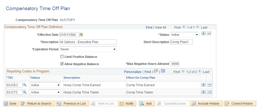 Compensatory Time Off Plan page