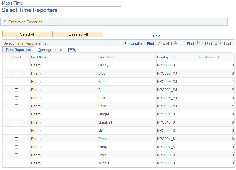 Mass Time - Select Time Reporters
