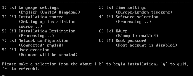 この図は、テキストベースのインストールのインストール・メニューを示しています。