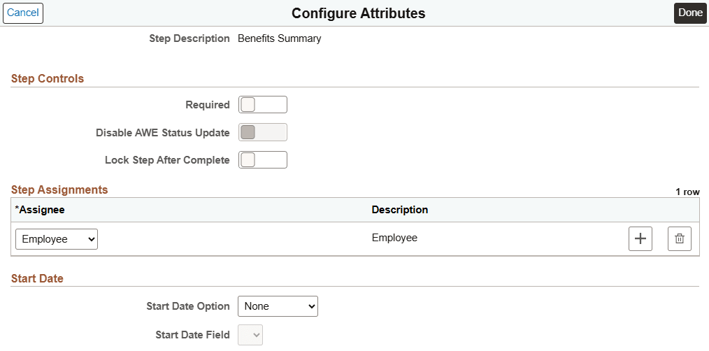 Configure Attributes page (1 of 2)
