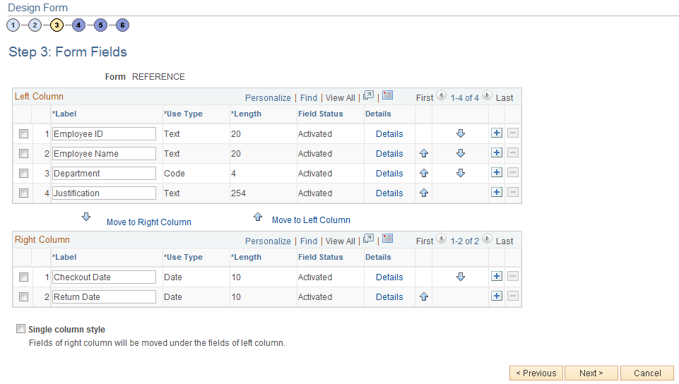 Design Form - Step 3: Form Fields page