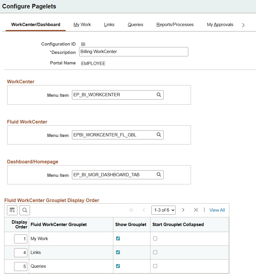 Configure Pagelets - WorkCenter/Dashboard page