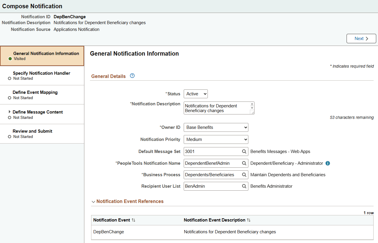 Compose Notification - General Notification Information page
