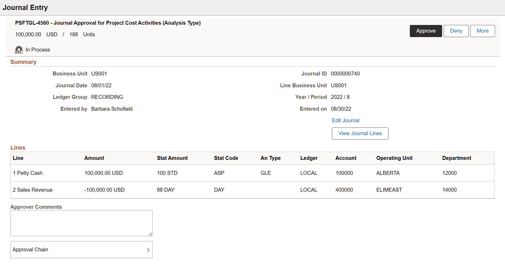<>Pending Approvals - <Transaction Details> page