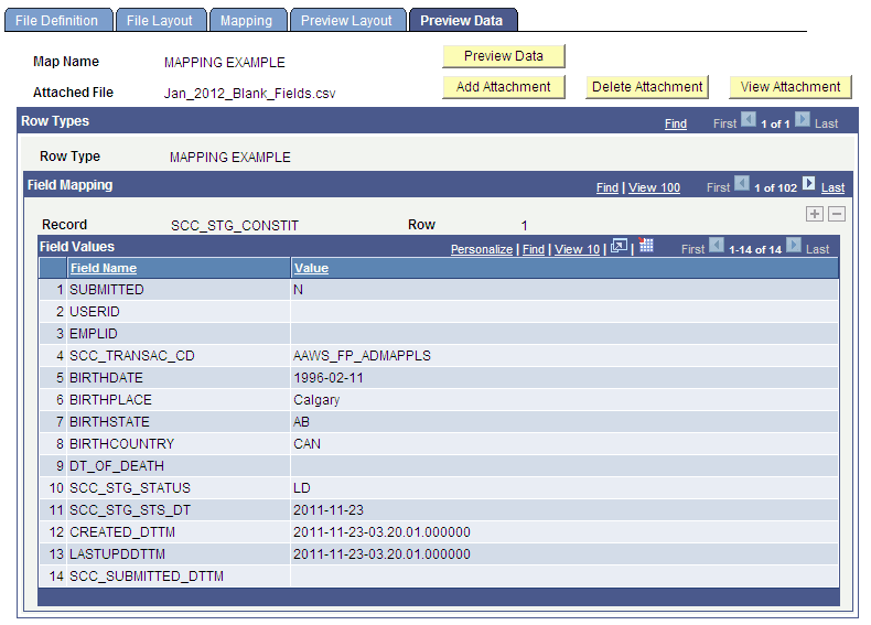 Example of previewing data