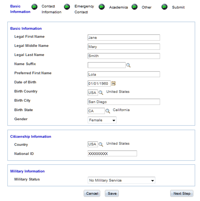 Basic Information page