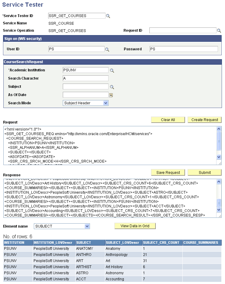 Service Tester page
