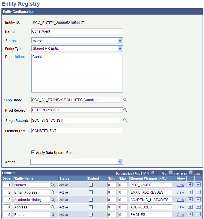 Example of the Entity Registry page for the Constituent entity