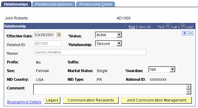 Relationships page