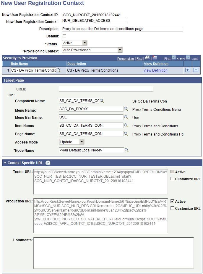 New User Registration Context page