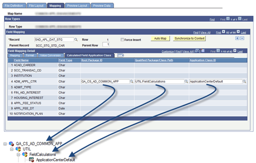 Calculated Field Application Class tab values relating to an application package