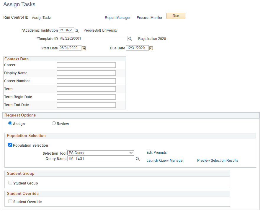 Assign Tasks page