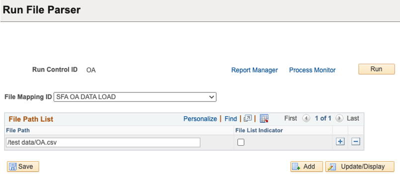 Example of running File Parser to load Outside Application data into staging table