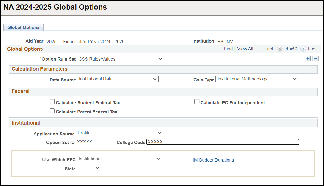 Need Analysis Global Options