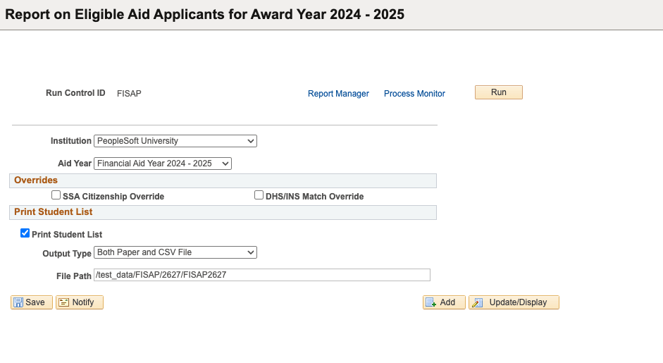 Report on Eligible Aid Applicants for Award Year 20nn - 20nn page