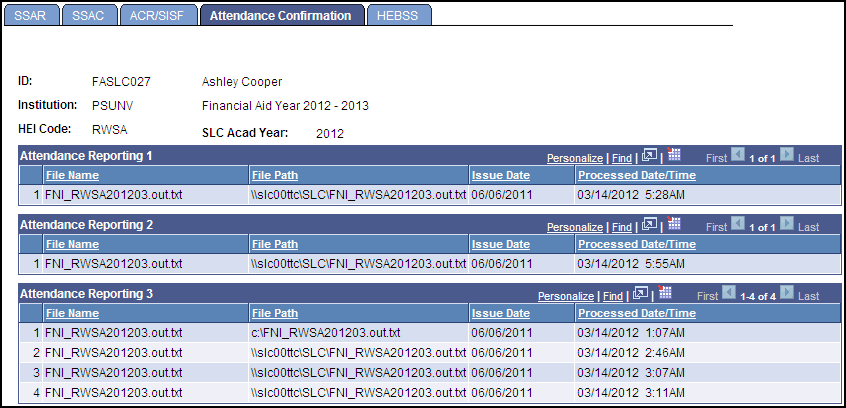 Attendance Confirmation page